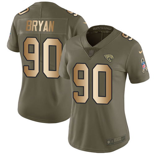 Nike Jaguars #90 Taven Bryan Olive/Gold Women's Stitched NFL Limited Salute to Service Jersey